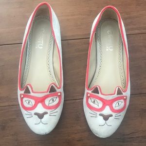 Cat in glasses red loafer size 8
